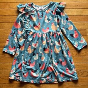 Girl’s Boutique Chicken Print dress- Blue and Pink. Size: 7-8